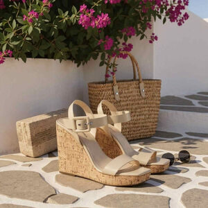 Marc Fisher Women Classic Nude Beige Cork Wedge Platform Sandals - 10 M